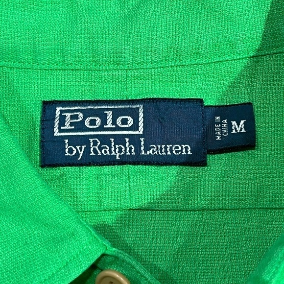 Mens Medium Polo Ralph Lauren Linen Cotton Light Green Shirt Sleeve Safari Shirt - Picture 6 of 8